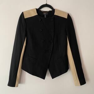 Baukjen. Cora Black Tan Contrast Panel Double Breasted Jacket Blazer Women's 6